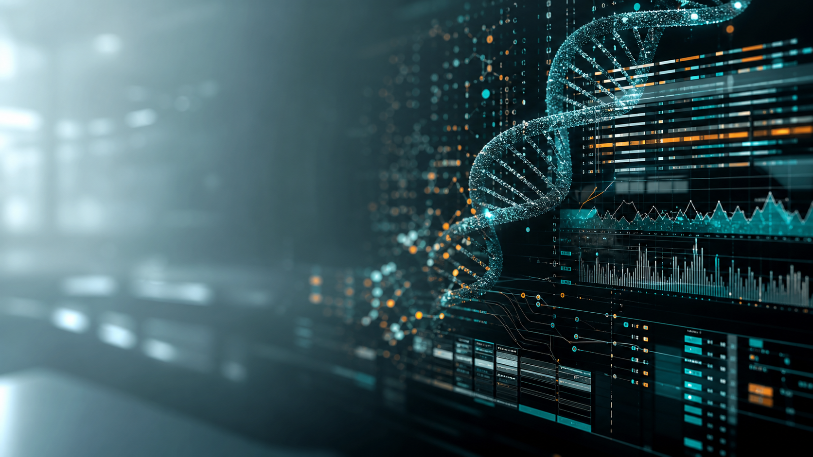 Abstract genomic data visualization with sequencing patterns and computational workflow lines